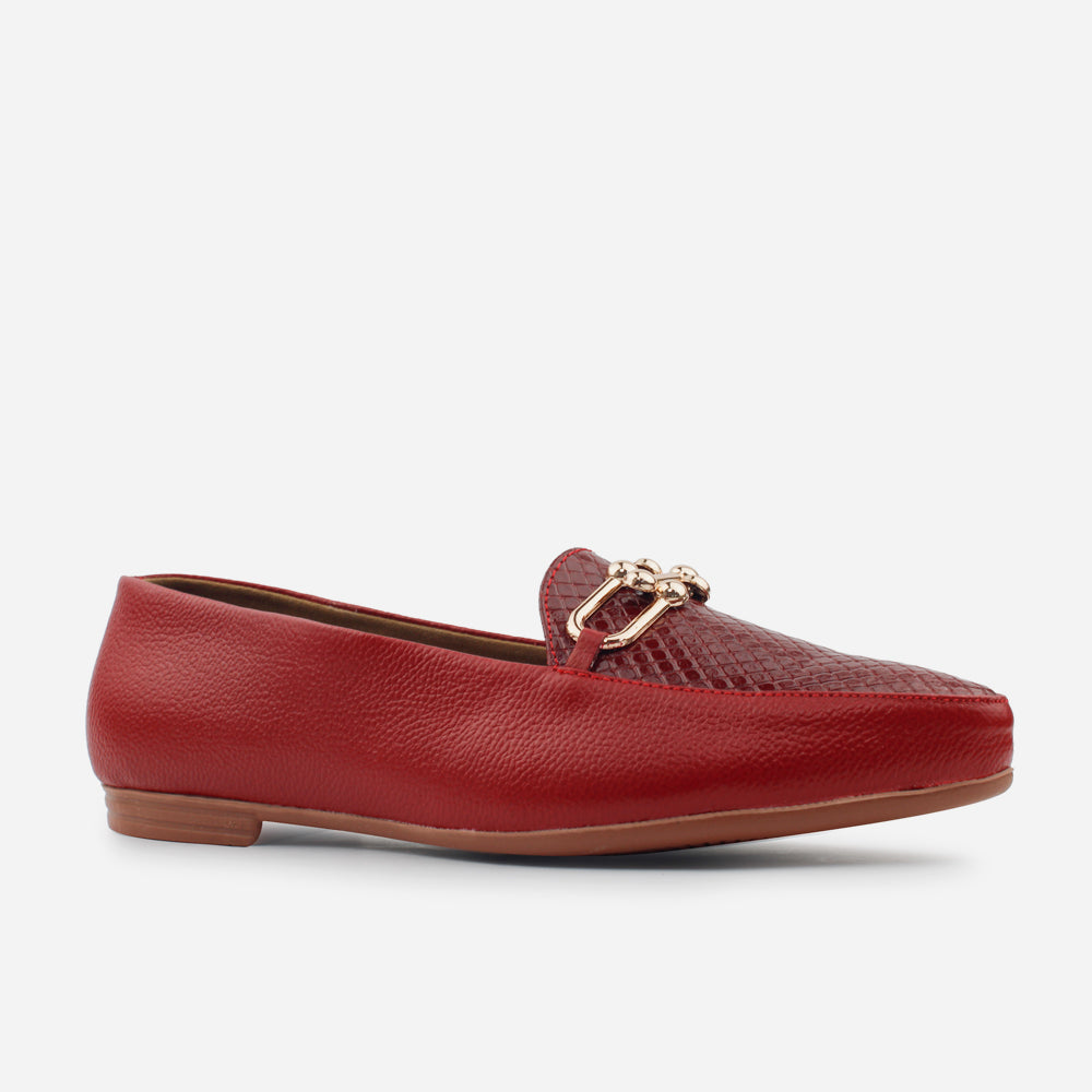 Mocasin sleeper bianca de cuero para mujer - Rojo