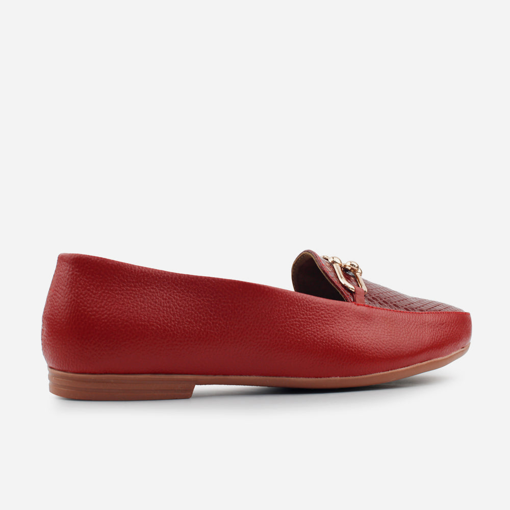 Mocasin sleeper bianca de cuero para mujer - Rojo