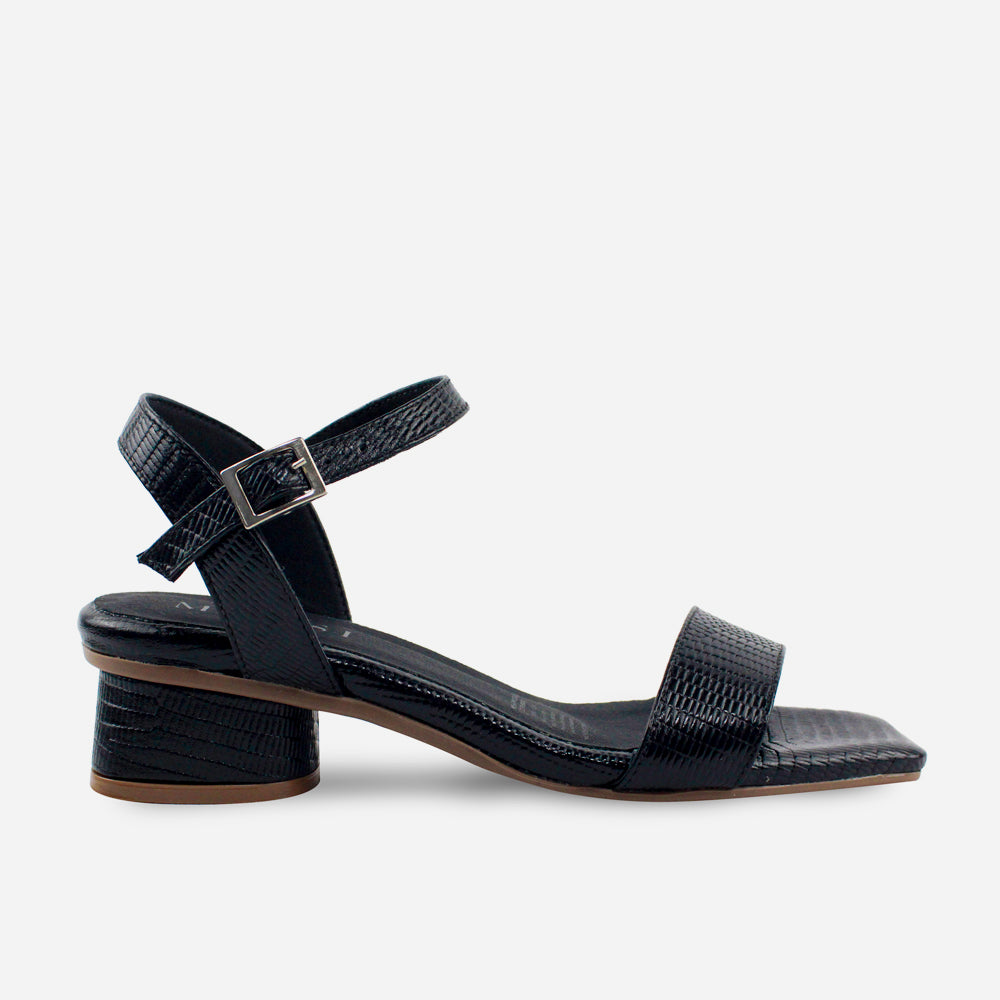 Sandalia tacon soleil de cuero para mujer - Negro