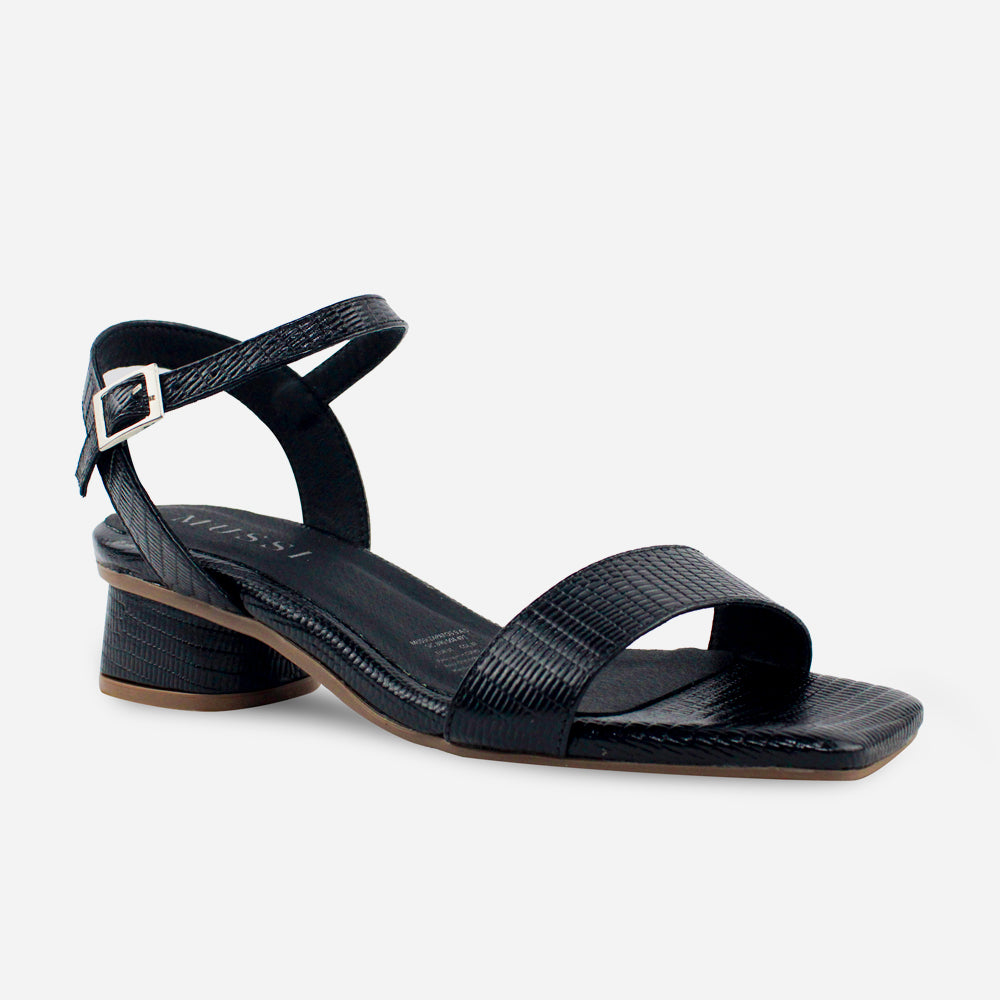 Sandalia tacon soleil de cuero para mujer - Negro