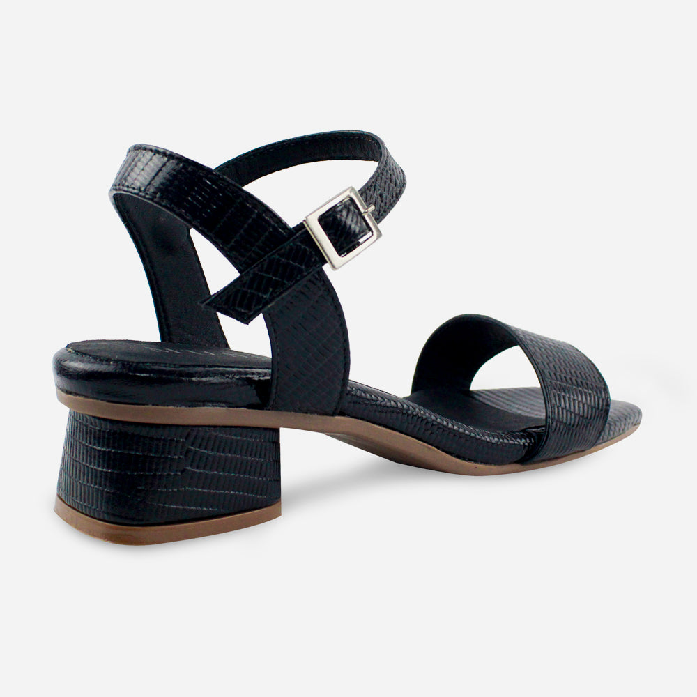 Sandalia tacon soleil de cuero para mujer - Negro