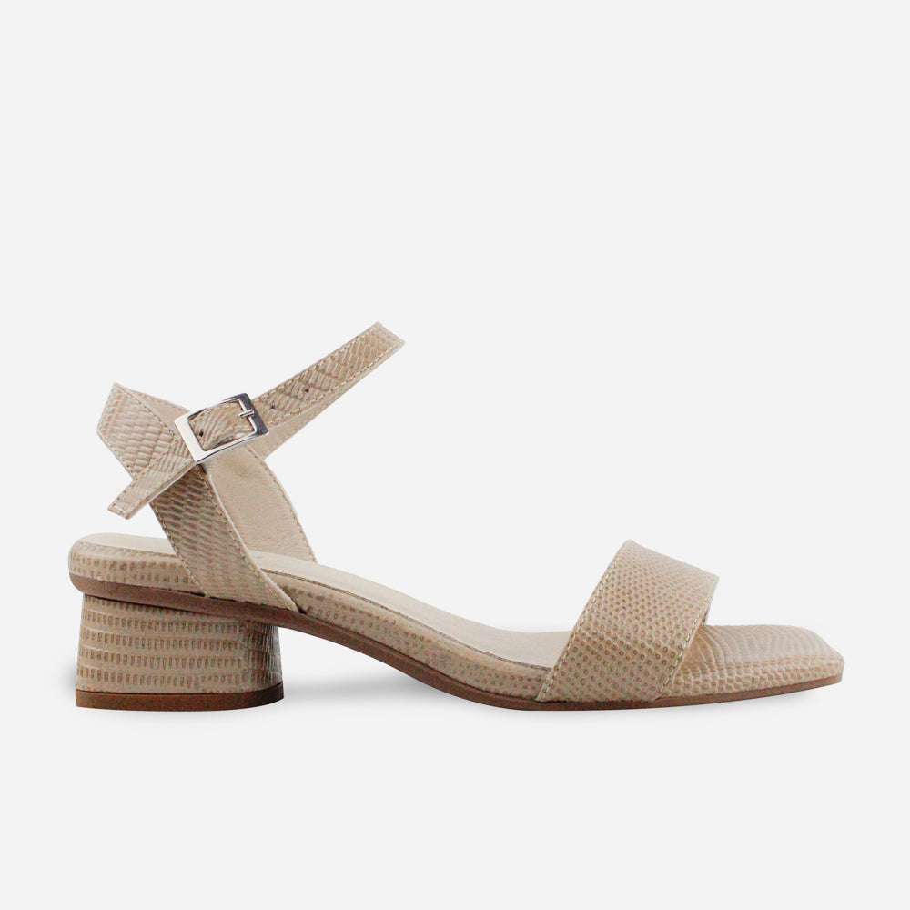 Sandalia tacon soleil de cuero para mujer - Taupe