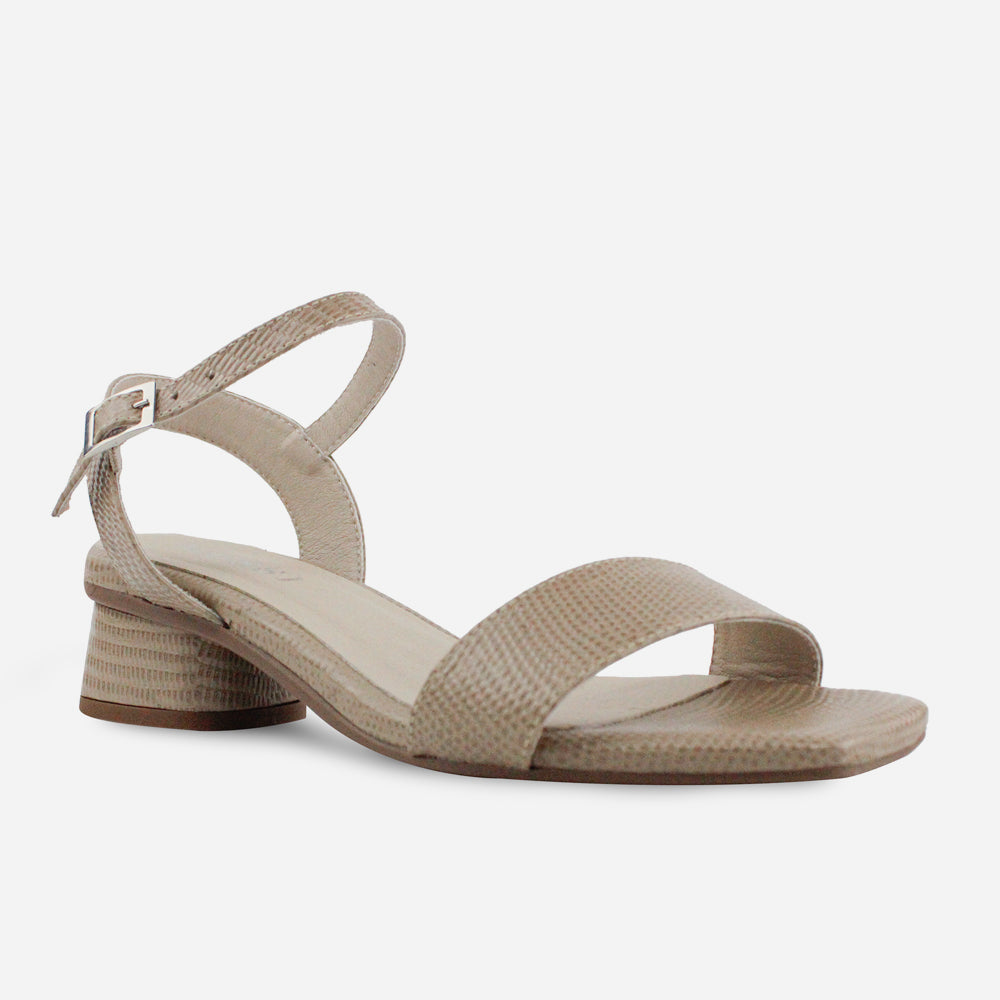 Sandalia tacon soleil de cuero para mujer - Taupe