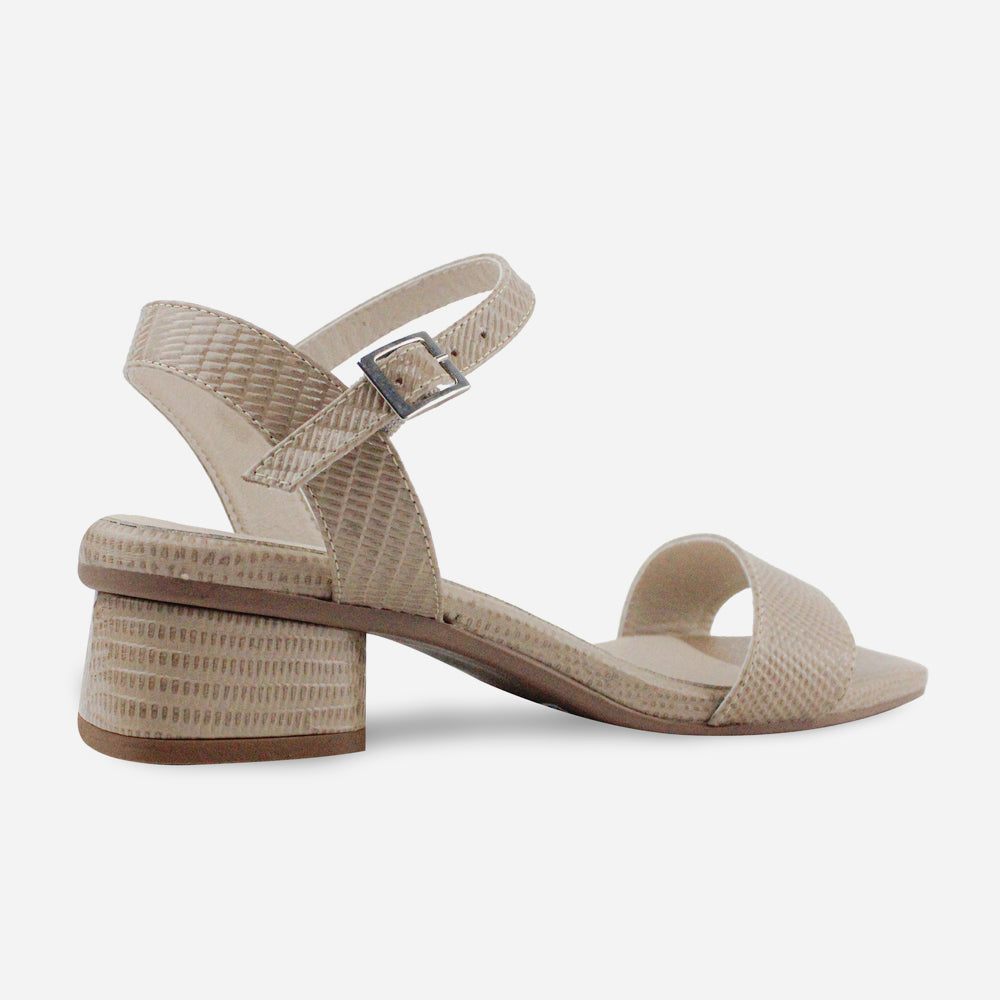 Sandalia tacon soleil de cuero para mujer - Taupe