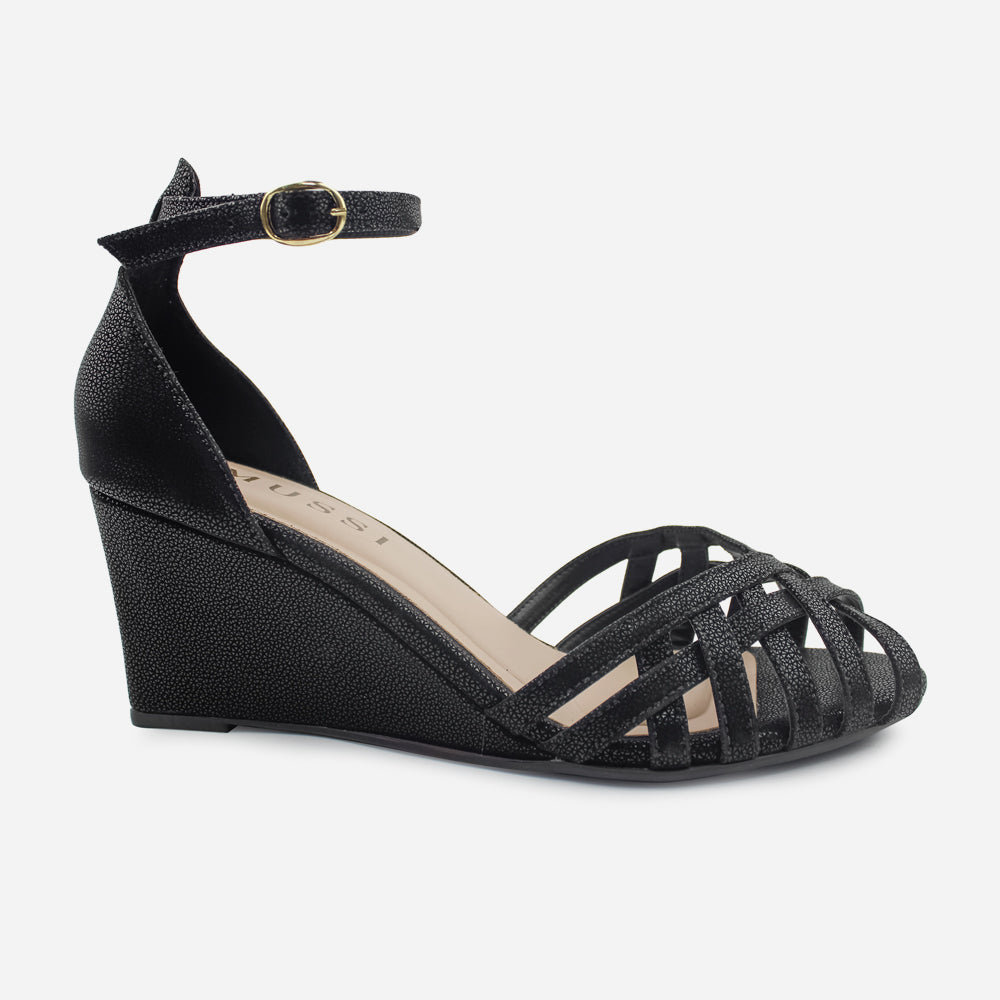 Sandalia plataforma cleo de cuero para mujer - Negro