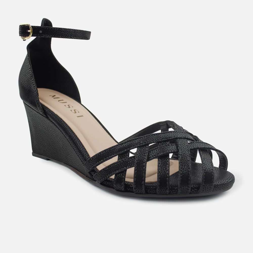 Sandalia plataforma cleo de cuero para mujer - Negro