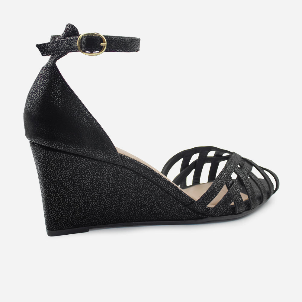 Sandalia plataforma cleo de cuero para mujer - Negro