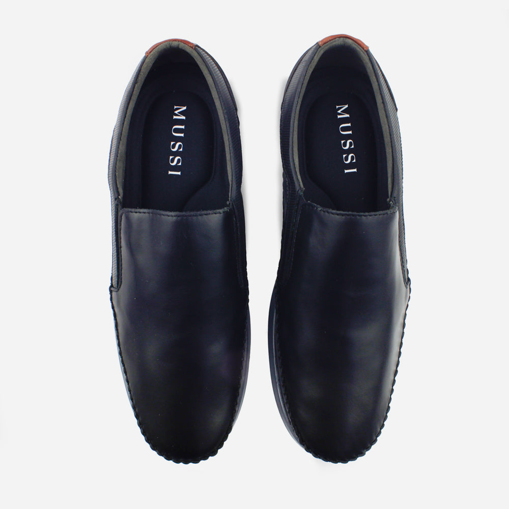 Mocasin plano marcus de cuero para hombre - Negro