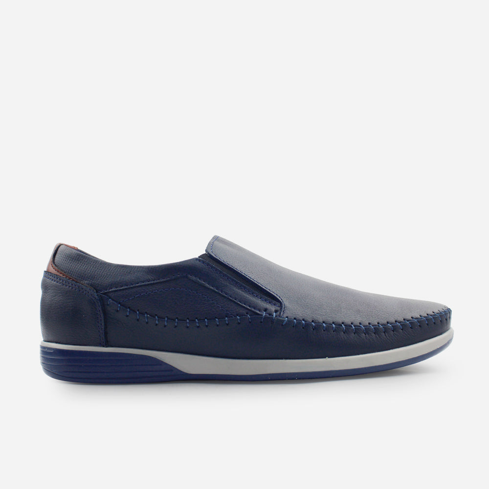 Mocasin plano marcus de cuero para hombre - Azul