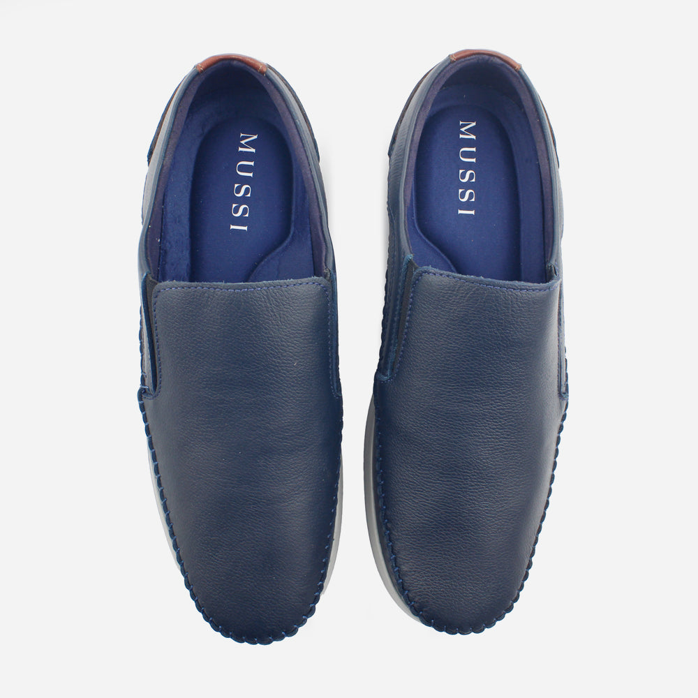 Mocasin plano marcus de cuero para hombre - Azul