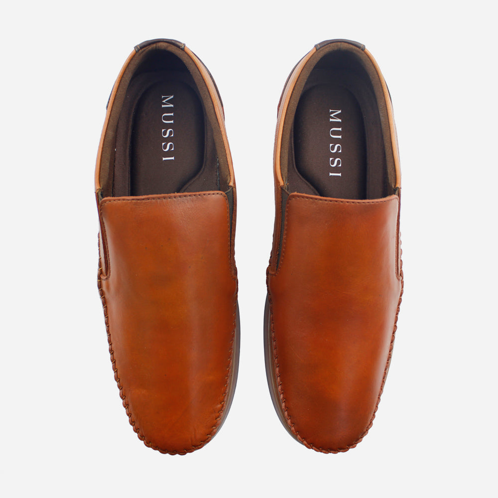 Mocasin plano marcus de cuero para hombre - Miel