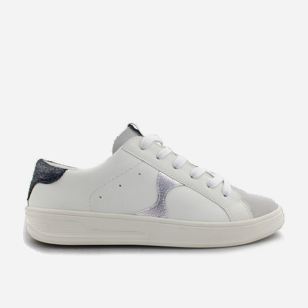 Tenis Sneakers andromeda de cuero para mujer - Plata