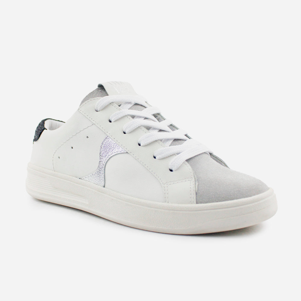 Tenis Sneakers andromeda de cuero para mujer - Plata