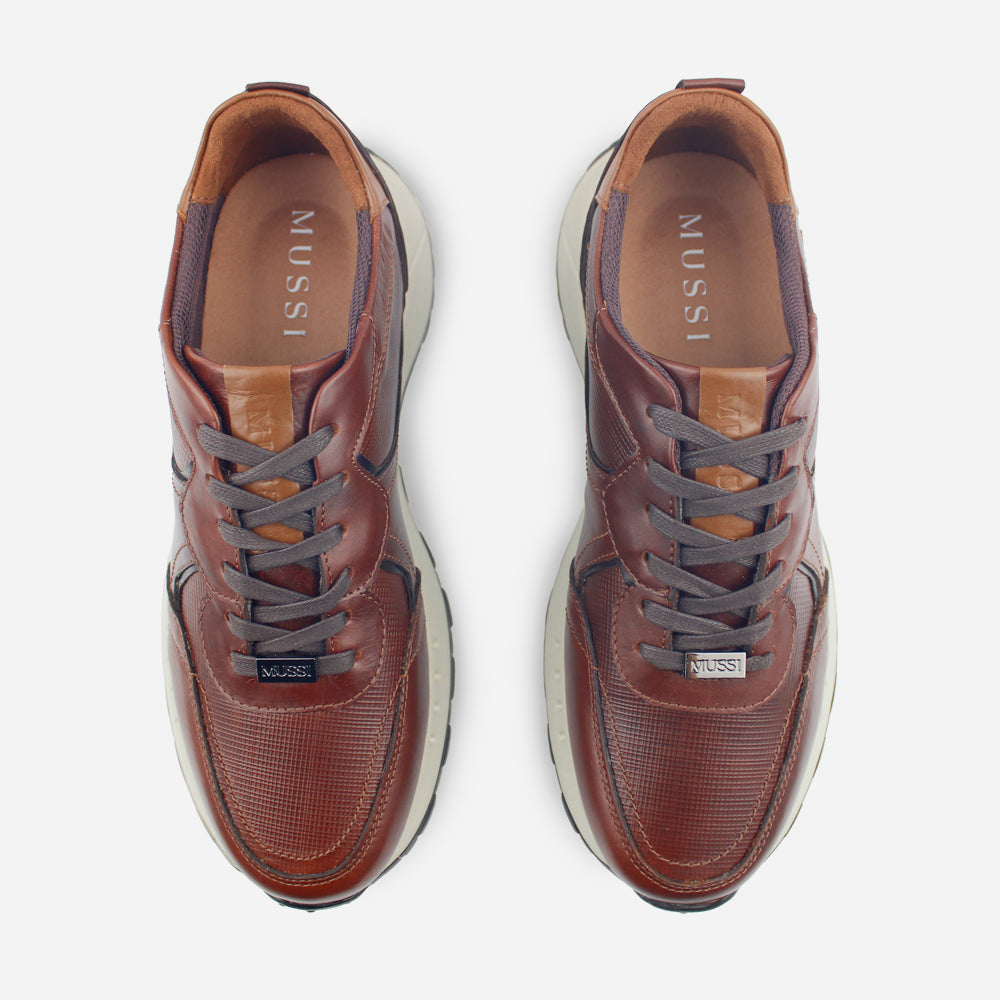 Tenis Sneakers arthur de cuero graso para hombre - Café