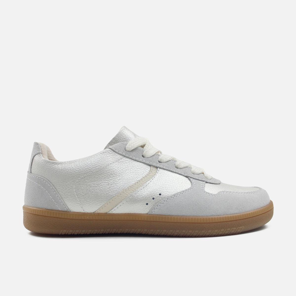 Tenis kensy de cuero carnaza para mujer - Plateado