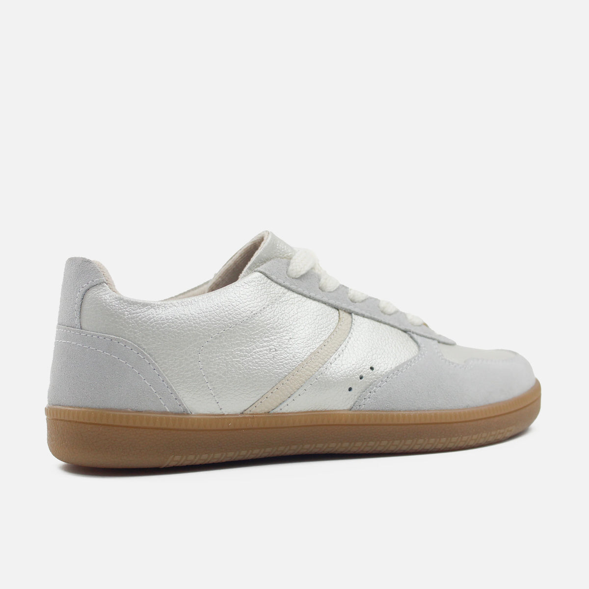 Tenis kensy de cuero carnaza para mujer - Plateado