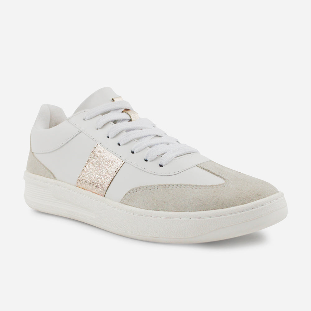 Tenis Sneakers annie de cuero carnaza para mujer - Blanco