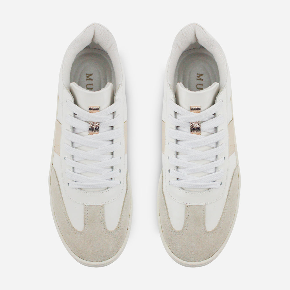 Tenis Sneakers annie de cuero carnaza para mujer - Blanco