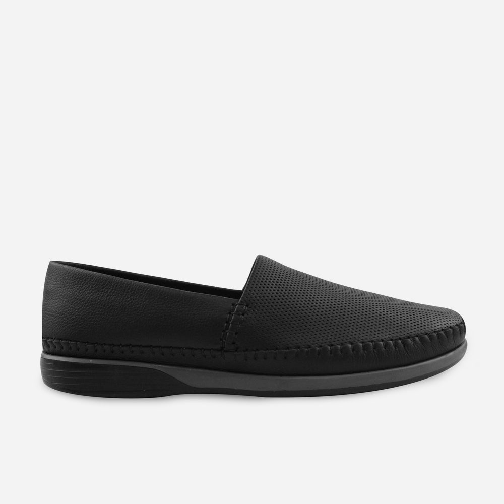 Mocasin plano august de cuero para hombre - Negro