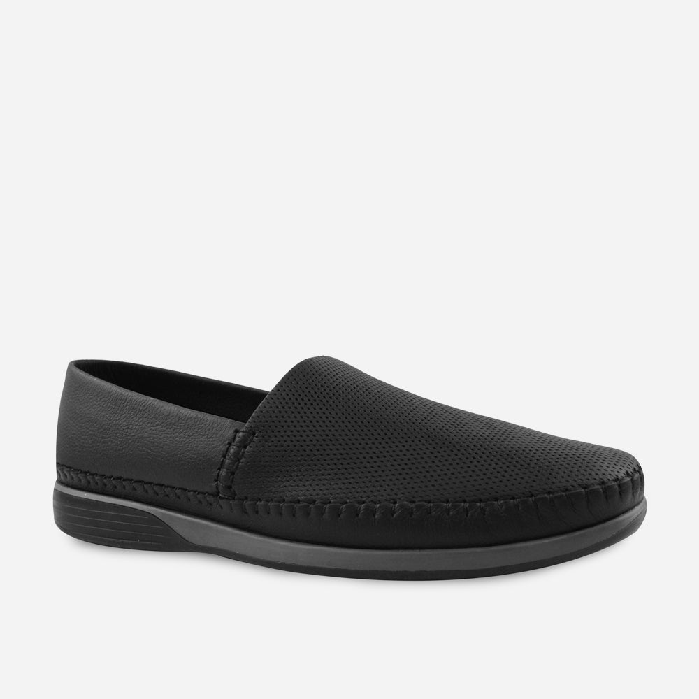 Mocasin plano august de cuero para hombre - Negro