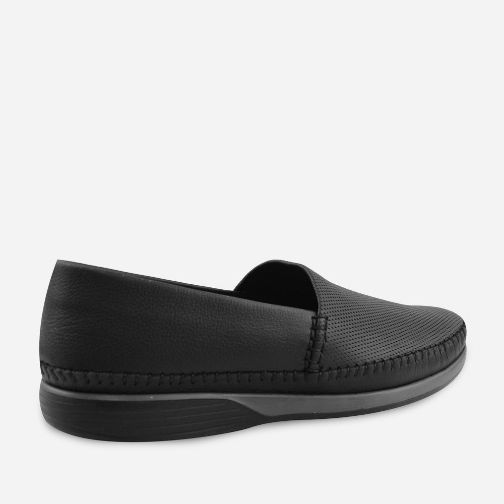 Mocasin plano august de cuero para hombre - Negro