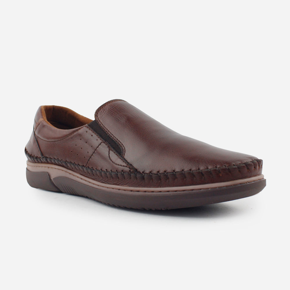 Mocasin plano mark de cuero para hombre - Café